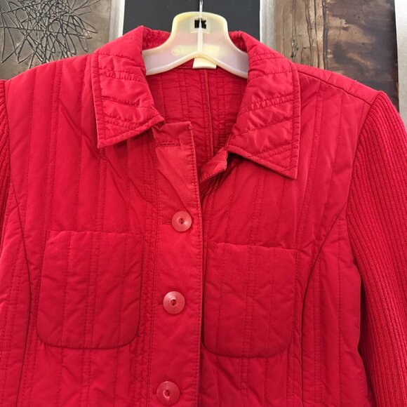 Sigrid Olsen Red Quilted Jacket with knit sleeves.  Size Petite Small - Picture 2 of 4